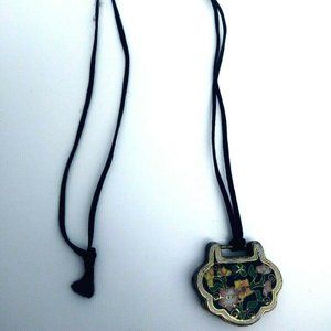Vintage Chinese Cloisonne Pendant on Black Cord